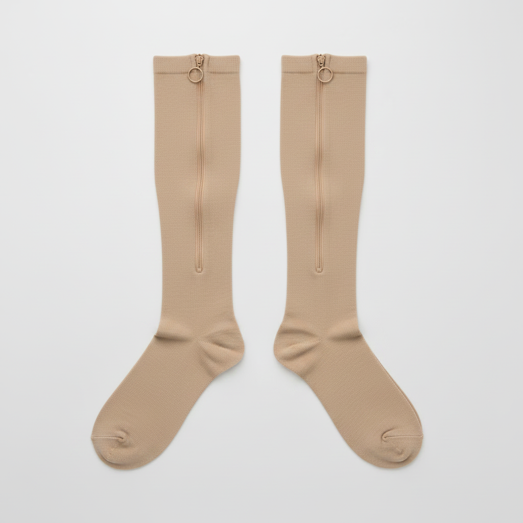 Chaussettes beige à zip fond gris