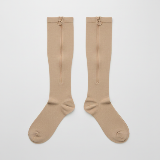 Chaussettes beige à zip fond gris