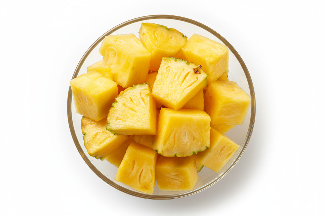 Gros morceaux d'ananas dans un bol transparent